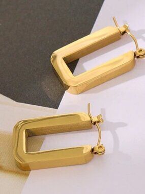 New 18K Gold Plated Square Hoop Earrings